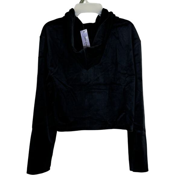 Juicy Couture Luxe Velour Pullover Hoodie Black Large NWT Half-Zip Long Sleeve - Picture 8 of 13